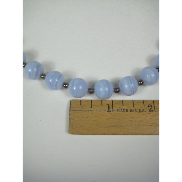 Milor Sterling Silver Blue Lace Agate Stone Beaded Italy Necklace 18 inch Magnet - Picture 2 of 10